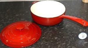 Warrior Stoves WSCWSP&amp;LER Enamelled Cast Iron Saucepan / Skillet Pan With Lid Red