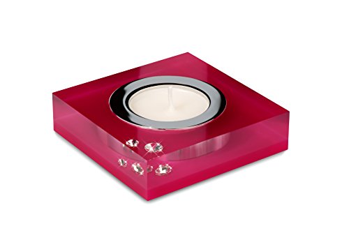 Moderner Teelichthalter Simply 2 mit SWAROVSKI ELEMENTS Kristallen – Tischdeko (fuchsia) - 2