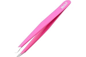 MotoX Eyebrow Tweezers Stainless Steel Professional Precision Tweezers for Facial Hair Women & Men (1 Pack Pink)