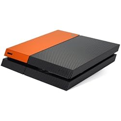 Noir en Fibre de Carbone et Deux Tons Orange Mat Accessoire Wrap Autocollant Peau Autocollant pour pour Playstation 4 PS4