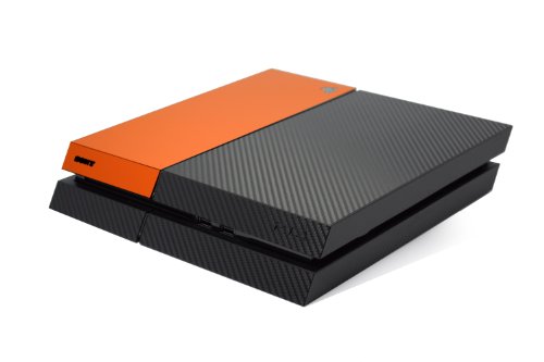 Noir en Fibre de Carbone et Deux Tons Orange Mat Accessoire Wrap Autocollant Peau Autocollant pour pour Playstation 4 PS4