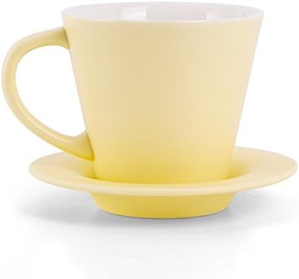 Ivoku Crafted Porcelain Ceramic Tea Mug with Handle, Coffee / Hot Drinks Mug Set , Spoon and Saucer Latte Espresso Supplies Kitchen / living room (Yellow), Mug for Kids, Firends and Family