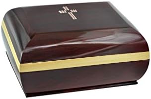 Mahogany Solid Wood Casket Shape with Swarovski Crystals Cross Funeral Cremation Ashes Urn for Adult (910)