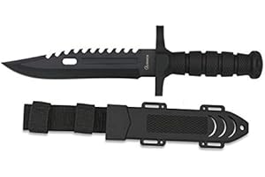 MARTINEZ ALBAINOX AB Cuchillo Negro engomado Hoja 19 cm para Caza, Pesca, Camping, Outdoor, Supervivencia y Bushcraft Albainox 32434 + Portabotellas de regalo
