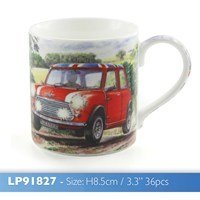 Maurice In His Mini Fine Art Watercolour China Mini Cooper with Union Jack roof Gift Mug by GD Publishing