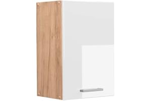 Vicco Armario Colgante R-Line, Blanco Alto Brillo/Roble Dorado, 40 cm