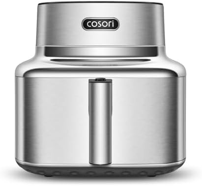 Cosori Iconic Single Friggitrice ad Aria 6,2 Litri, Intelligente in Acciaio Inossidabile, Rivestimento Ceramico Senza PFAS, Garanzia Limitata di 5 Anni, Motore DC, 5 Velocità della Ventola Automatica