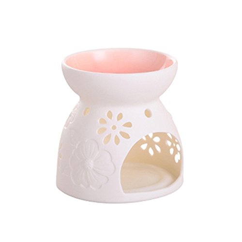 ToiM Vase Shaped Milk White Ceramic Hollowing Floral Aroma Lamp Candle Warmers Fragrance Warmer Oil Diffuser Essential Oil Lamp Aromatherapy Furnace Ceramic Incense Burner Wax Melt Warmer (Red)