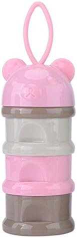 Baby Feeding Milk Container Infant Formula Dispenser Three Grid Snacks Candy Supplies Boxes with Portable Sling - 3 Feeds, No Powder Leakage(Pink)