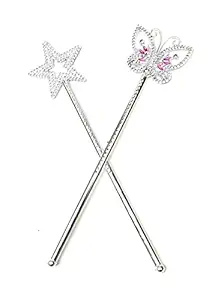 MOOLYAVAAN Products Girls Boys Kids Costume Props Star Magic Wand Angel Fairy Wands Sticks Birthday Party Wedding Halloween Cosplay Christmas 13 Inches (Silver) (1Pcs Star & 1Pcs Butterfly)