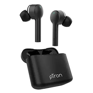 pTron Bassbuds Lite V2 Bluetooth 5.1 Wireless Headphone, 20Hrs Total Playtime with Case, Punchy Bass, Touch Control, HD Mic, IPX4 Water Resistant, Passive Noise Cancellation & Voice Assistant (Black)