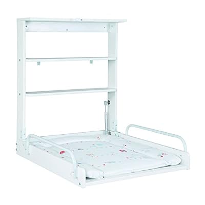 roba Table à langer murale blanche, roba Table à langer pliable et sûr, avec matelas à langer en pvc sans phtalates avec motif ‘Dancing Bird’, HxLxP : 79x63x19cm.