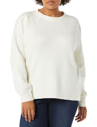 Amazon Essentials Women's Soft Touch Pleated Shoulder Crewneck Jumper, Ivory, L