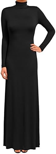 Wearious Plain Polo Turtle Neck Long Sleeve Full Length Maxi Dress