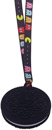 Sensory Oojamabobs - Biscuit Pendant chew Necklace - Autism - Black & White with Lanyard (8 Designs Available!) (70cm, Pacman)