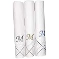 Concerto Men's Fine Cotton (White) Embroidered Initial Handkerchief (Pack of 3) (Size 48 cms * 48 cms) - (A-Z)