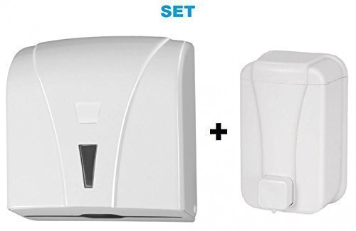 Set - Papierhandtuchspender + Seifenspender - Kunststoff - Weiss