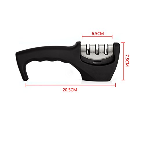 Anten® Multifunktions Manuell Messerschärfer Messerschleifer mit 3 Stufen für Schere Messer für aller Größen(Schwarz) - 3