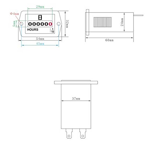 Qiorange Digital Betriebsstundenzähler Stundenzähler Zeitzähler Traktor Boot DC 12V-36V (Square) - 5