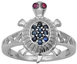 Tortoise Ring With Blue Sapphire, Ruby Gemstone 925 Sterling Silver Ring For Men & Women