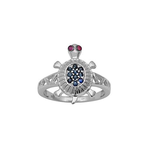 Tortoise Ring With Blue Sapphire, Ruby Gemstone 925 Sterling Silver Ring For Men & Women