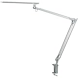 LED Desk Lamp, PHIVE Architect Lamp, Task Lamp, Metal Swing Arm Dimmable Clamp On Light (Eye-Care Technology, Touch Control, Memory Function, Infinitely Adjustable Arm Office Lamp Work Lighting) Silver