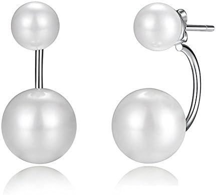 925 Sterling Silver - Natural Freshwater Pearl - U Stud Earrings For Women (6+8mm Freshwater Pearl)