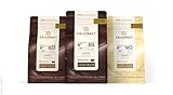CALLEBAUT Receipe No. 811, 823 und W2, Kuvertüre Callets, Zartbitterschokolade, Milchschokolade und weiße Schokolade, 1kg - 3er Pack CALLEBAUT Receipe No. 811, 823 und W2, Kuvertüre Callets, Zartbitterschokolade, Milchschokolade und weiße Schokolade, 1kg - 3er Pack