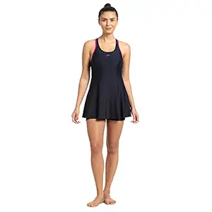 Speedo Racerback Swimdress with Boyleg for Women (Color: True Navy/Electric Pink)