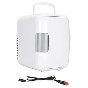 Mini Car Refrigerator, Portable White Personal Fridge Cools Or Heats, Provides Compact Storage for Skincare, Snacks, Or 6 11oz Cans W/A Lightweight 4-Liter Capacity