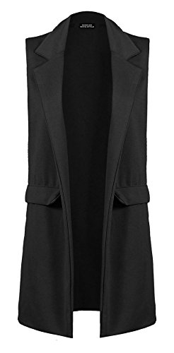 GenericNew Ladies Womens Sleeveless Long Waistcoat Open Front Stylish Crepe Pocket Jacket Coat Plus Size