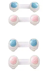 BabyGo Baby/Child/Kids Safe House 4 Piece Safety Lock for Cabinet, Drawer, Fridge, Toilet, with Strong Tape for Kids Protection (Blue)