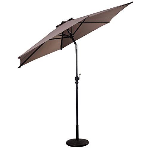COSTWAY Parasol de Jardin Inclinable Φ 270 CM Patio Pare-Soleil Imperméable avec Toile Polyester et Baleines en Fer Robuste pour Jardin Terrasse Balcon (Brun)