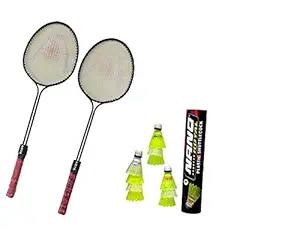 BOBBY SPORTS Alloy Steel Badminton Racket ASV Set of 2 Piece with 10 Piece Plastic Shuttlecock Nano Combo Pack- Colour May Vary (Assorted)