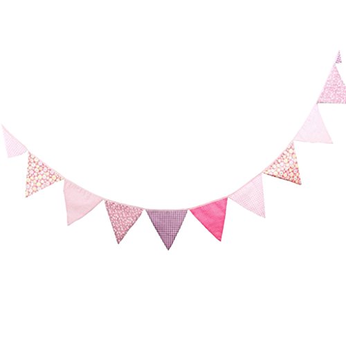 Gazechimp 3.2m Dreieck Wimpelkette mit 12 Schöne Blumen Flagge , Wimpel Girlande aus Baumwolle für Weihnachten Hochzeit Geburtstag Haus Dekor , 16x16x16cm - Rosa