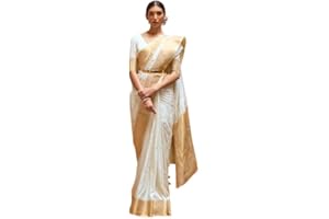 SWORNOF Women's kanjivaram banarasi silk saree for festival Wedding silk with rich pallu Design sarees for women with Unstitched blouse piece, White, One size