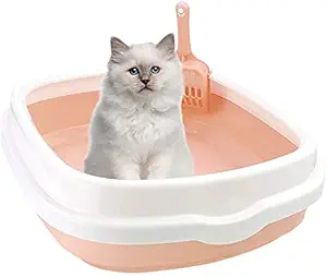 RvPaws Litter Tray Box for Cats, Cat Litter Tray with Rim/Semi Closed Style of Cat Litter, Color May Vary
