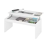 Habitdesign 0T1638BO - Table basse élévatrice Zenit Cristal, meuble de salle à manger, couleur Blanc Brillant et Cristal Noir, Dimensions 100 cm (longueur) x 43/52 cm (hauteur) x 50 cm (profondeur)