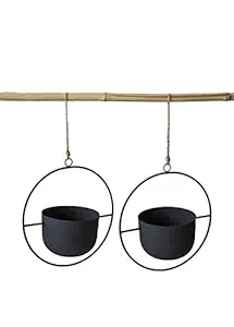 Planter Round Hanging Metal Planters | Small Balcony Fancy Pots | Single Flower Planters | Rust Free & Powder Coated | Made in India | Black Big Planter