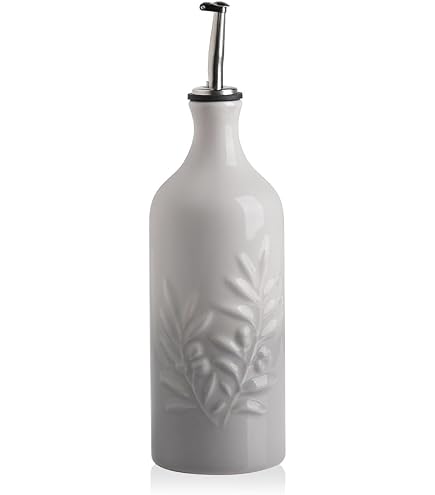 Nucookery Keramik-Ölspenderflasche, 400 Ml – Undurchsichtig, Mit Bambusdeckel & Edelstahlauslauf, Für Öl, Essig, Sirup
