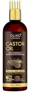 OLIXO 100% Pure Cold Pressed Castor Oil With Comb Applicator, 200 ml