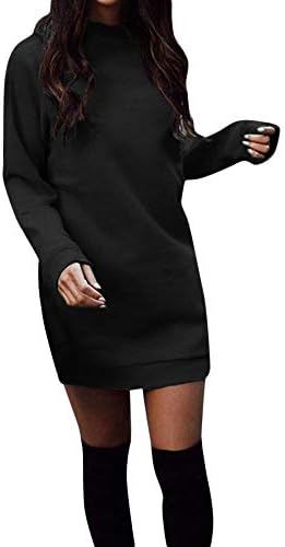 HEHEMAUD Women Winter Warm Round Neck Long Sleeve Mini Dress Party Sweatshirt Dress Black Gray Red Green S/M/L/XL