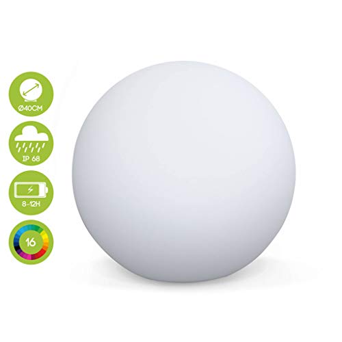 Alice's Garden - Iluminacion exterior, LED para jardin, 50cm Bola luminosa multicolor recargable sin cables - 16 colores - ESFERA LED Ø40CM