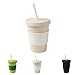 Produktbild ECO Friendly Bambus Trinkbecher mit Deckel und Trinkhalm von kaufdichgrün I Melamin Becher Bamboo Cup Travel Mug Mehrweg Kaffeebecher to go BPA frei I weiß 400 ml