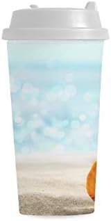 Sea Shell Pearl On Sun Beach Custom Personalized Printing 16 Oz Double Wall Plastic Insulated Sports Water Bottle Cups Commuter Travel Coffee Mugs for Student Women Milk Teacup Drink