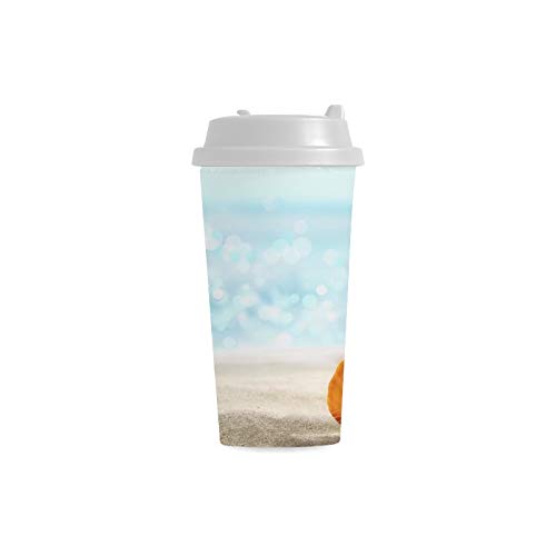 Sea Shell Pearl On Sun Beach Custom Personalized Printing 16 Oz Double Wall Plastic Insulated Sports Water Bottle Cups Commuter Travel Coffee Mugs for Student Women Milk Teacup Drink