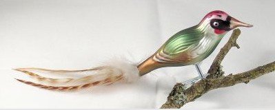 Glas-Vogel Gebirgsstelze Mit Naturfeder - Handgeblasener Christbaumschmuck Made In Germany