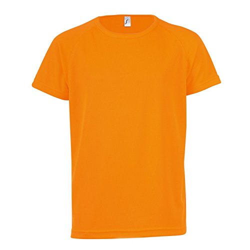 SOLS - Camiseta de deporte de manga corta Unisex Modelo Sporty Niños Niñas - Deportes/Gimnasia/Correr (6 Años /Naranja Fluorescente)