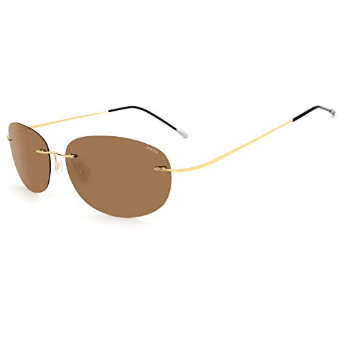 RONSOU Titane Lunettes de Soleil Polarisées sans Monture, Multicolores,Ultra Légères pour Hommes et Femmes_Monture Doré Verres Marron