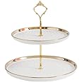 FURN ASPIRE Luxurious Ceramic Two-Layer Fruit Plate, Detachable Serving Tray Dessert Tower For Wedding Birthday Summer Baby Shower Graduation Tea birthday Party (White 20x26 cm 2-Layer Plate Round)
